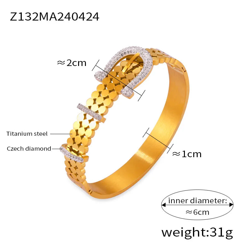 Retro Classic Style British Style Life Tree 304 Stainless Steel 18K Gold Plated Rhinestones Bangle In Bulk