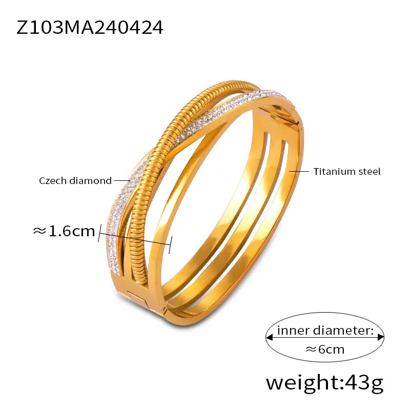 Retro Classic Style British Style Life Tree 304 Stainless Steel 18K Gold Plated Rhinestones Bangle In Bulk