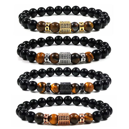 Retro Classic Style Color Block Alloy Natural Stone Tiger Eye Zircon Bracelets In Bulk