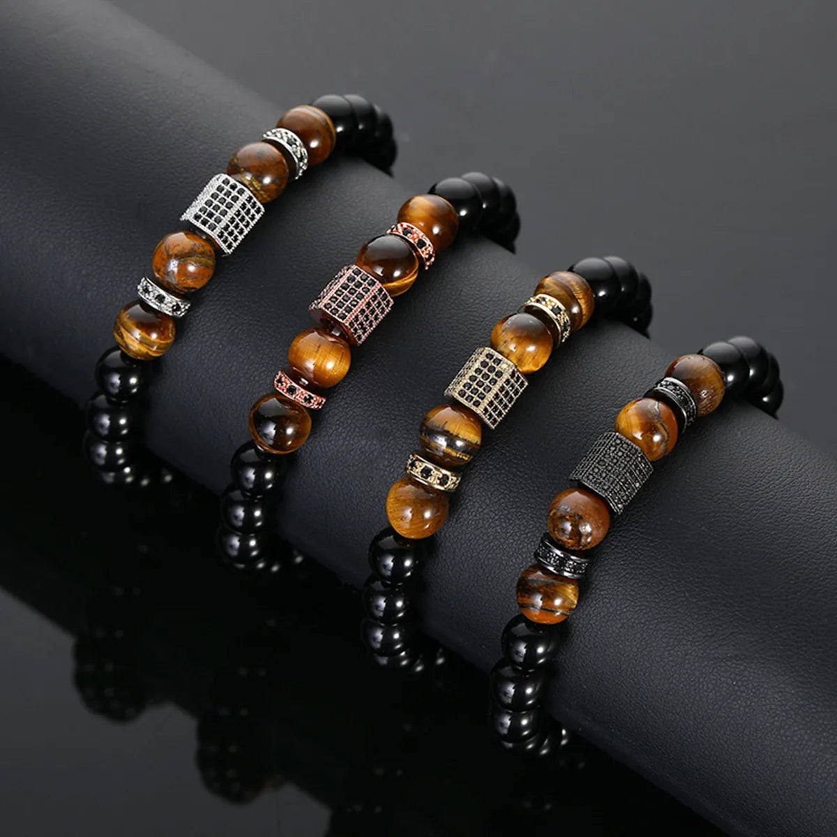 Retro Classic Style Color Block Alloy Natural Stone Tiger Eye Zircon Bracelets In Bulk