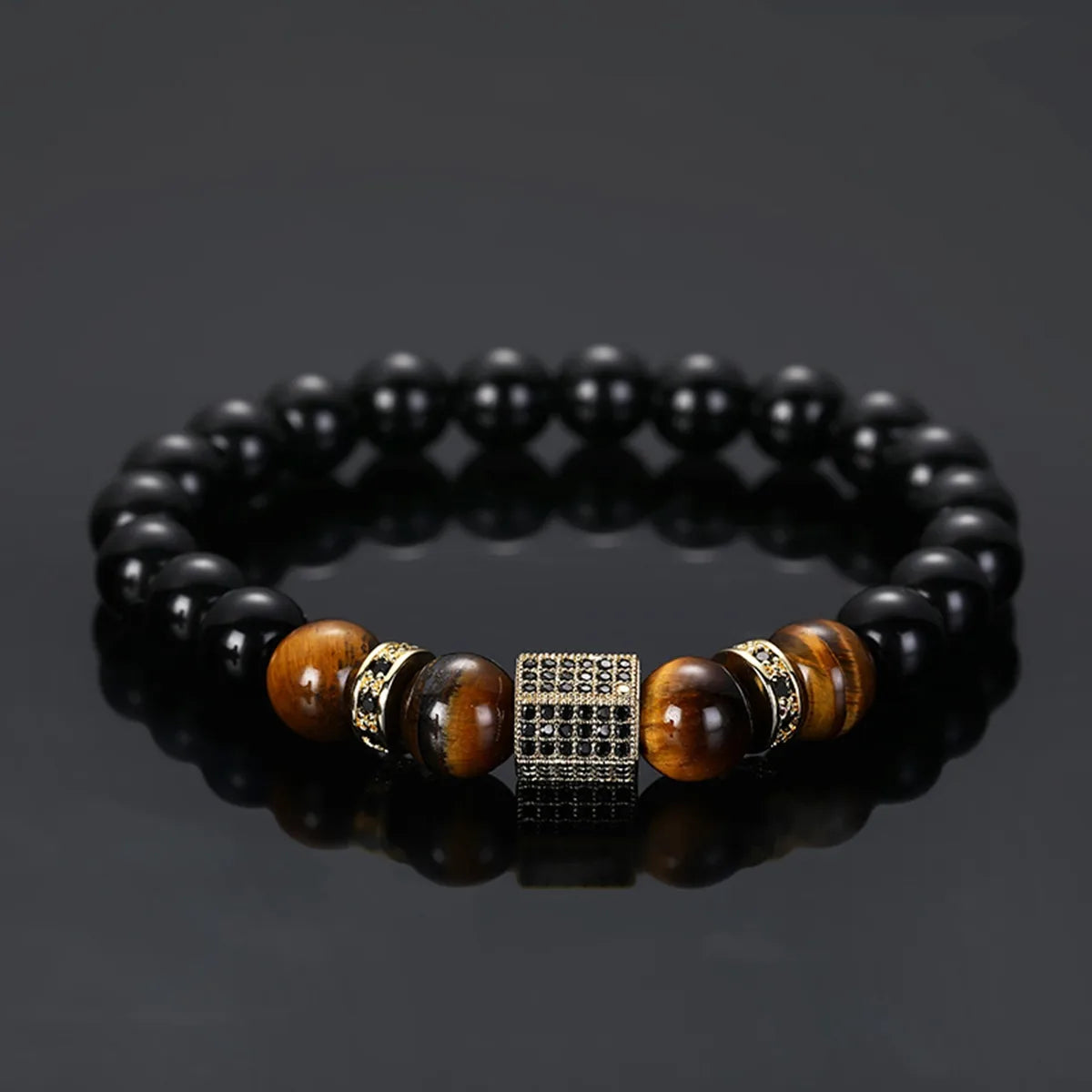 Retro Classic Style Color Block Alloy Natural Stone Tiger Eye Zircon Bracelets In Bulk