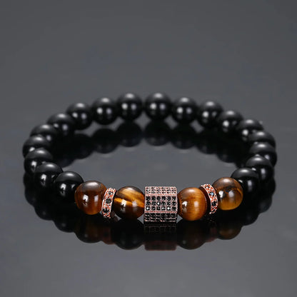 Retro Classic Style Color Block Alloy Natural Stone Tiger Eye Zircon Bracelets In Bulk