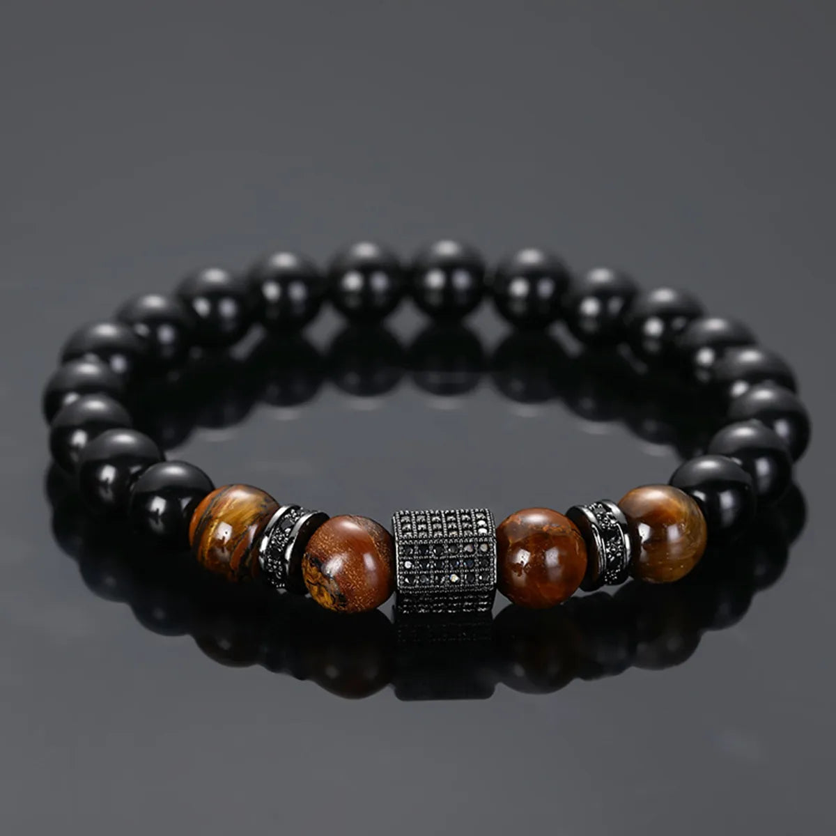 Retro Classic Style Color Block Alloy Natural Stone Tiger Eye Zircon Bracelets In Bulk