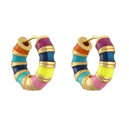 Retro Classic Style Color Block Copper Enamel Hoop Earrings 1 Pair