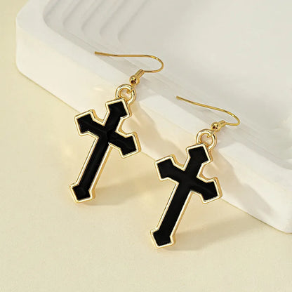 Retro Classic Style Cross Alloy Enamel Plating Women'S Drop Earrings