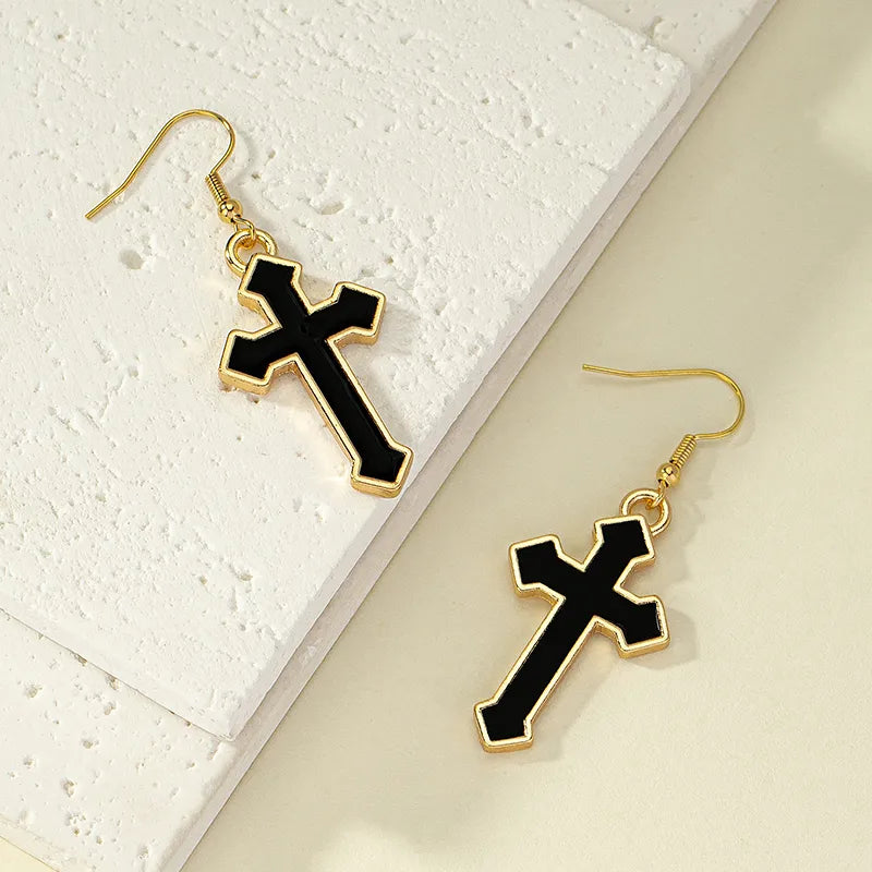 Retro Classic Style Cross Alloy Enamel Plating Women'S Drop Earrings