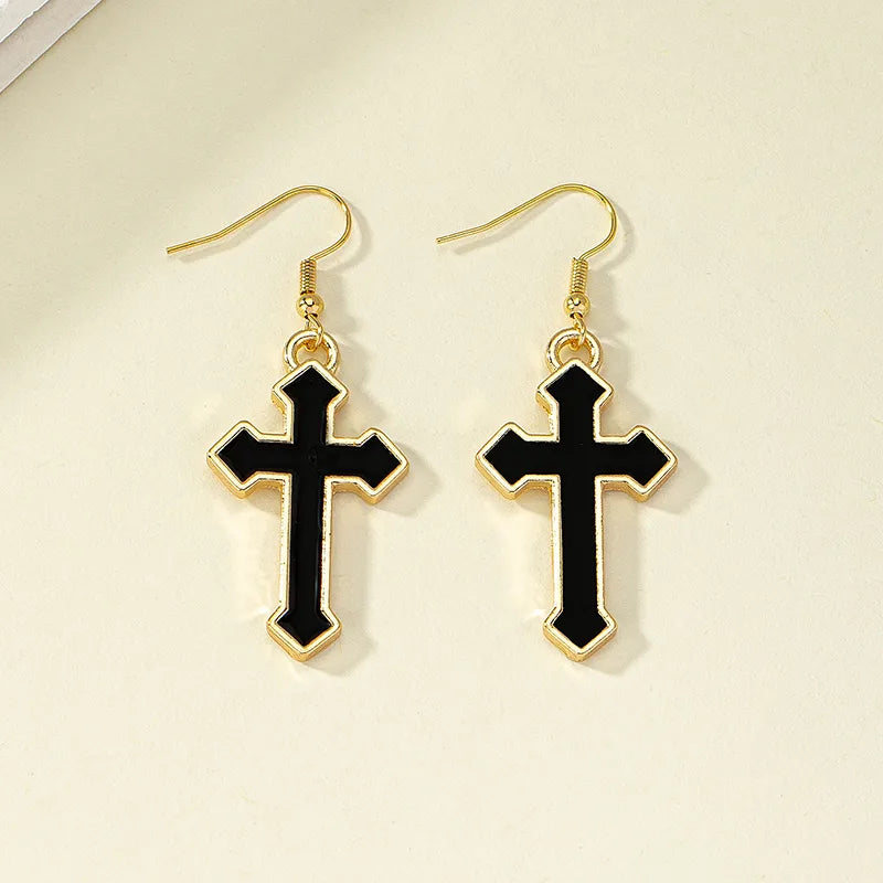 Retro Classic Style Cross Alloy Enamel Plating Women'S Drop Earrings