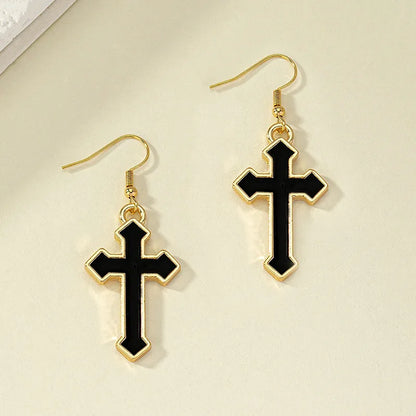 Retro Classic Style Cross Alloy Enamel Plating Women'S Drop Earrings