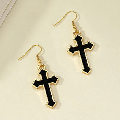 Retro Classic Style Cross Alloy Enamel Plating Women'S Drop Earrings