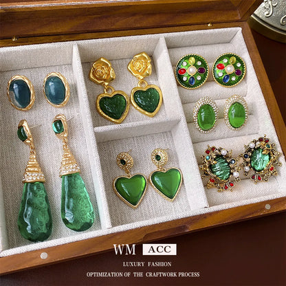 Retro Classic Style Heart Shape Alloy Plating Inlay Artificial Gemstones Women's Drop Earrings