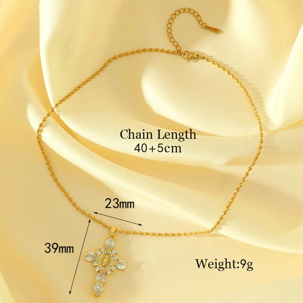 Retro Classic Style Human Cross Stainless Steel Copper Plating Inlay Zircon 18k Gold Plated Pendant Necklace