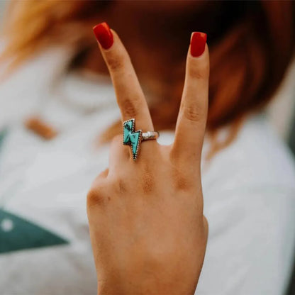 Retro Classic Style Lightning Alloy Plating Inlay Turquoise Unisex Rings