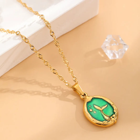 Retro Classic Style Mermaid Titanium Steel Enamel Plating Gold Plated Necklace