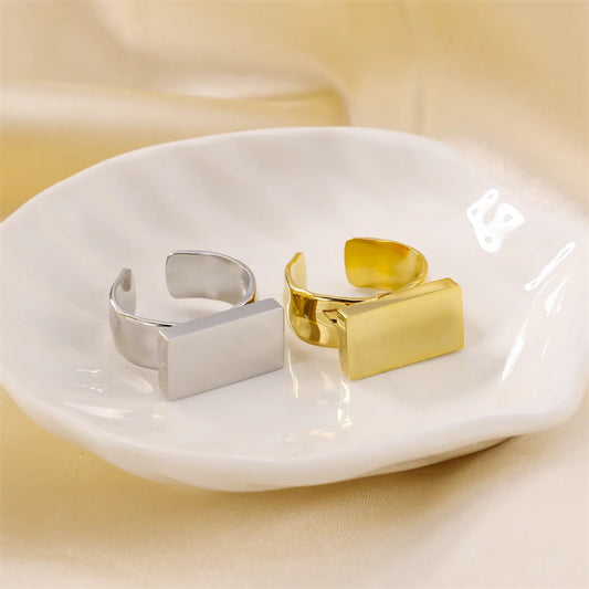 Retro Classic Style Solid Color Rectangle Stainless Steel Open Rings