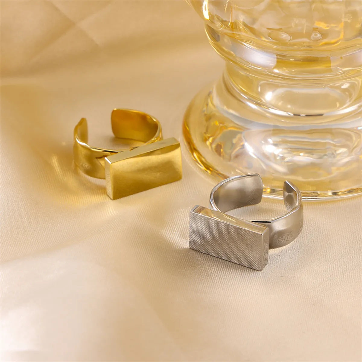 Retro Classic Style Solid Color Rectangle Stainless Steel Open Rings