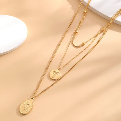 Retro Classic Style Sun Star Moon Titanium Steel Enamel Plating Inlay Resin Rhinestones 18K Gold Plated Women'S Layered Necklaces