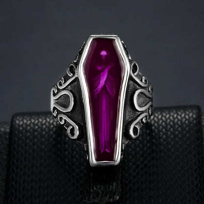 Retro Coffin Titanium Steel Enamel Unisex Rings