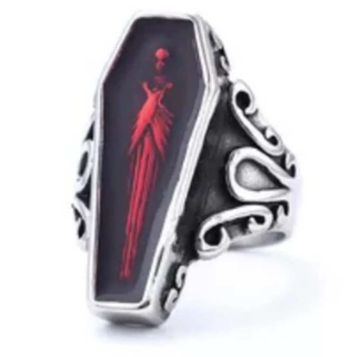 Retro Coffin Titanium Steel Enamel Unisex Rings