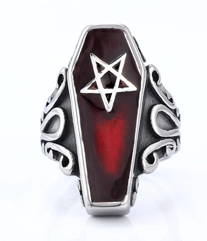 Retro Coffin Titanium Steel Enamel Unisex Rings