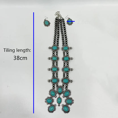 Retro Color Block Alloy Plastic Inlay Turquoise Women'S Jewelry Set