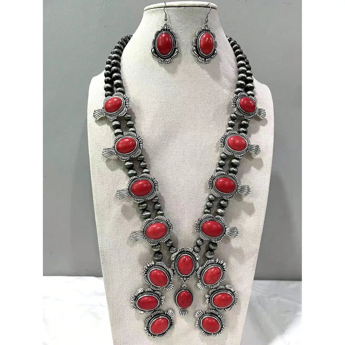 Retro Color Block Alloy Plastic Inlay Turquoise Women'S Jewelry Set