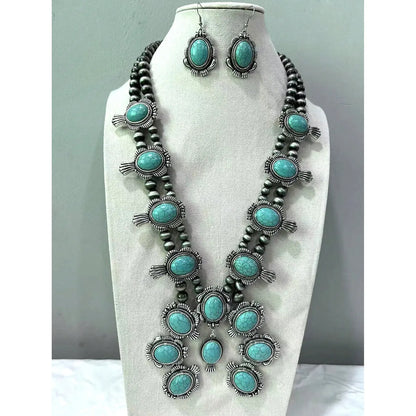 Retro Color Block Alloy Plastic Inlay Turquoise Women'S Jewelry Set