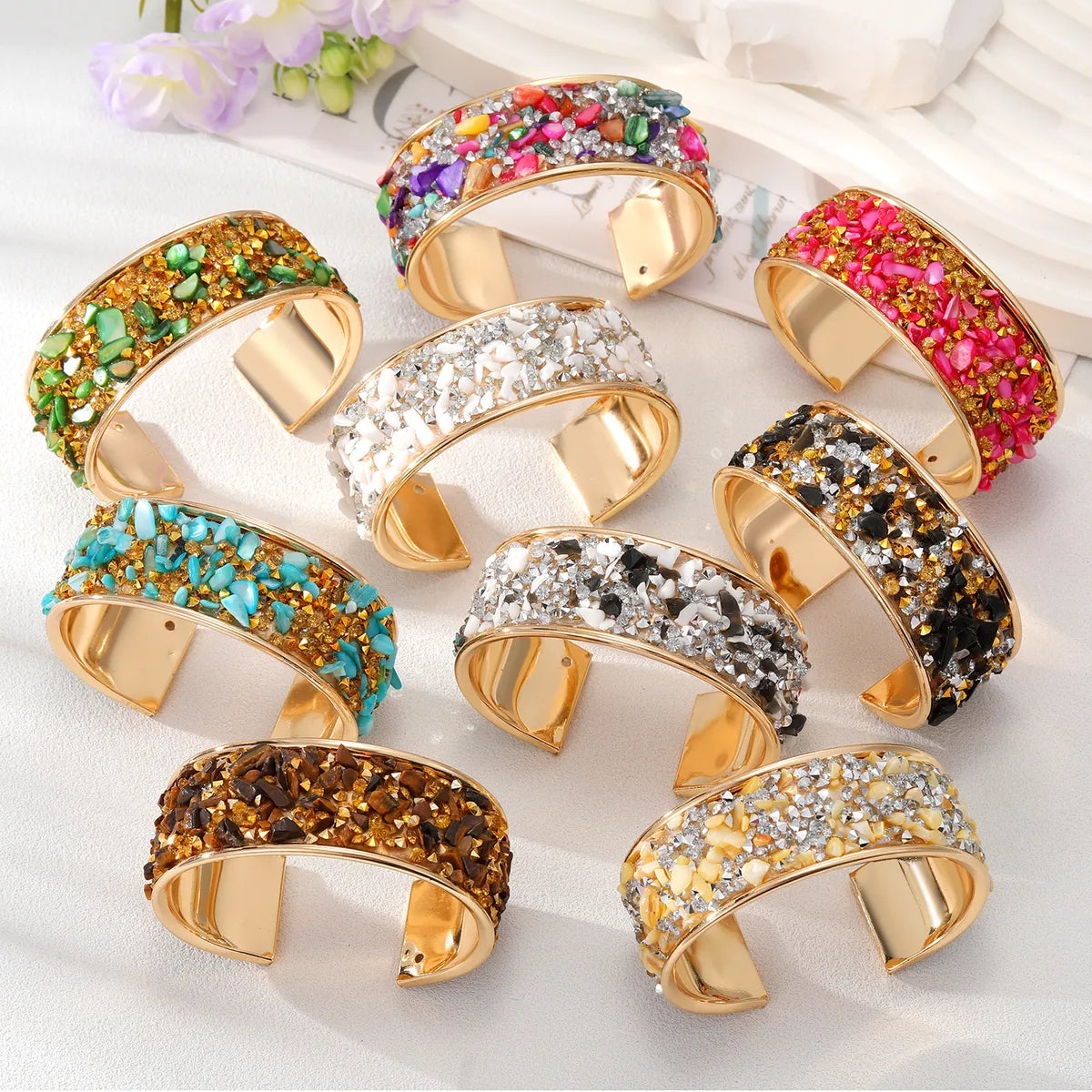 Retro Color Block Alloy Plating Natural Stone Women's Bangle 1 Piece