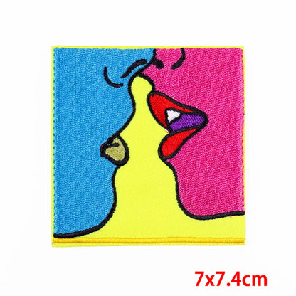 Retro Color Block Embroidery Thread Cloth Sticker 1 Piece