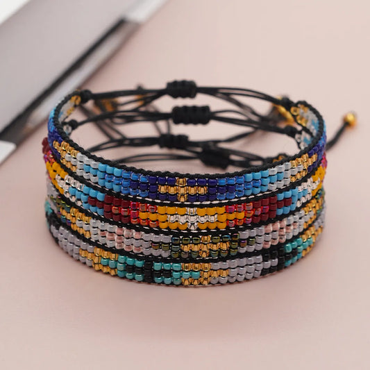 Retro Color Block Glass Glass Rope Wholesale Bracelets