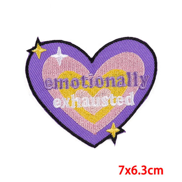 Retro Color Block Heart Shape Embroidery Thread Cloth Sticker 1 Piece