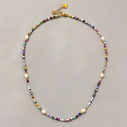 Retro Color Block Pearl Titanium Steel Beaded Plating Necklace 1 Piece