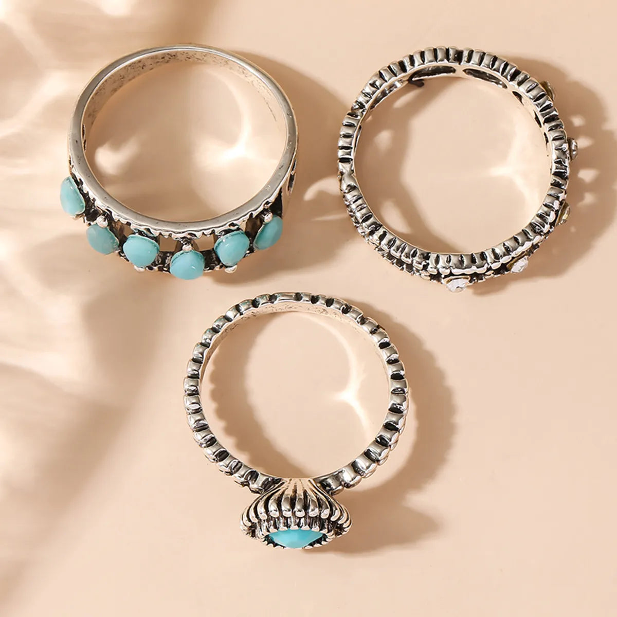 Retro Color Block Silver Plated Turquoise Alloy Wholesale Rings