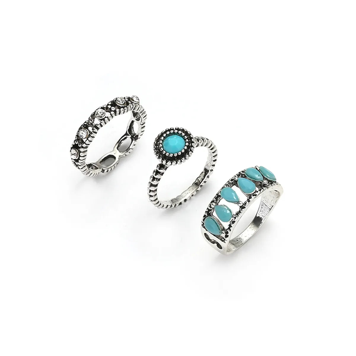 Retro Color Block Silver Plated Turquoise Alloy Wholesale Rings