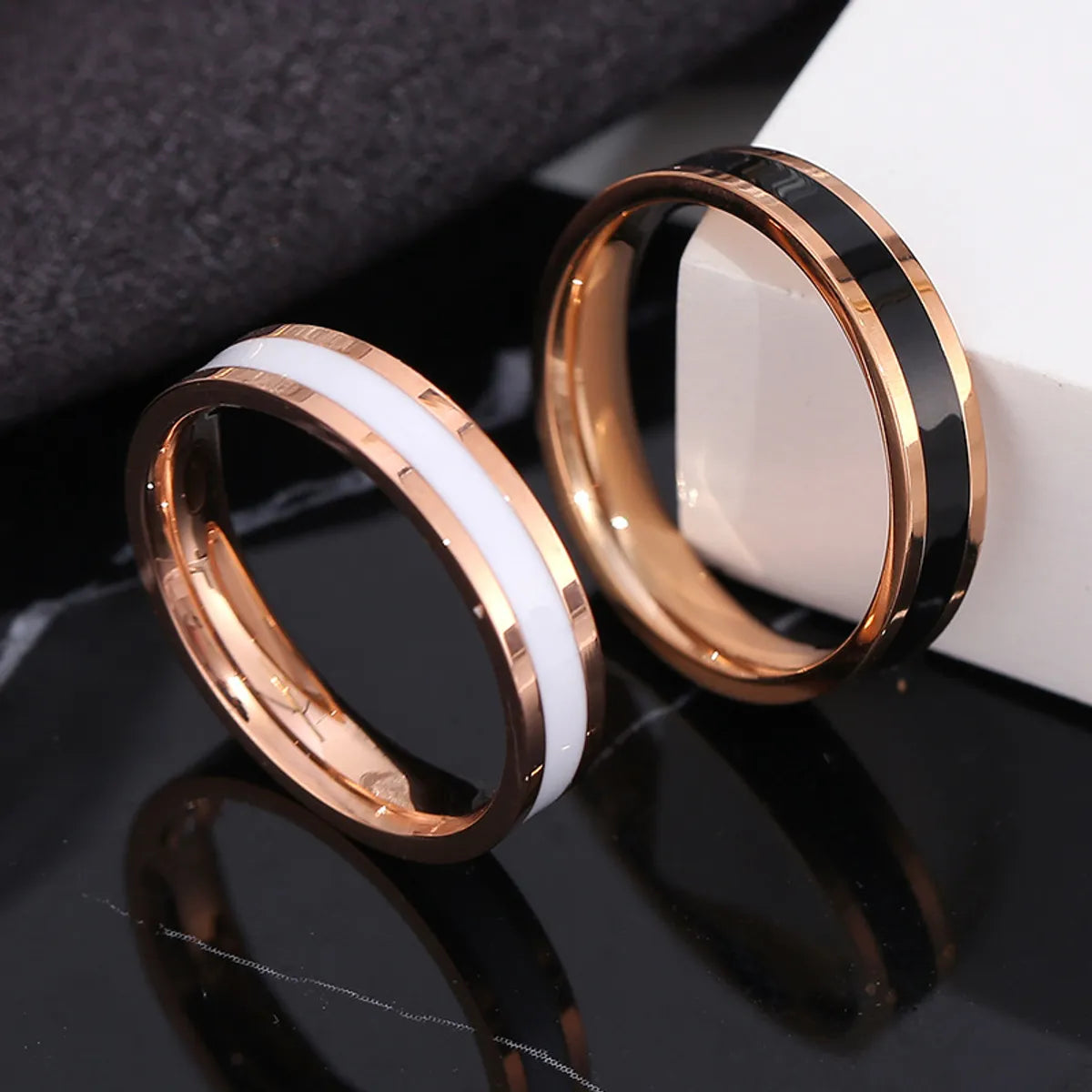 Retro Color Block Titanium Steel Epoxy Plating 18k Gold Plated Rings