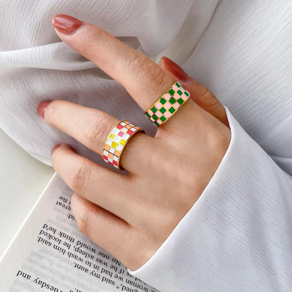 Retro Color Block Titanium Steel Plating Gold Plated Rings