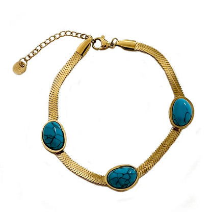 Retro Color Block Titanium Steel Plating Inlay Turquoise Bracelets