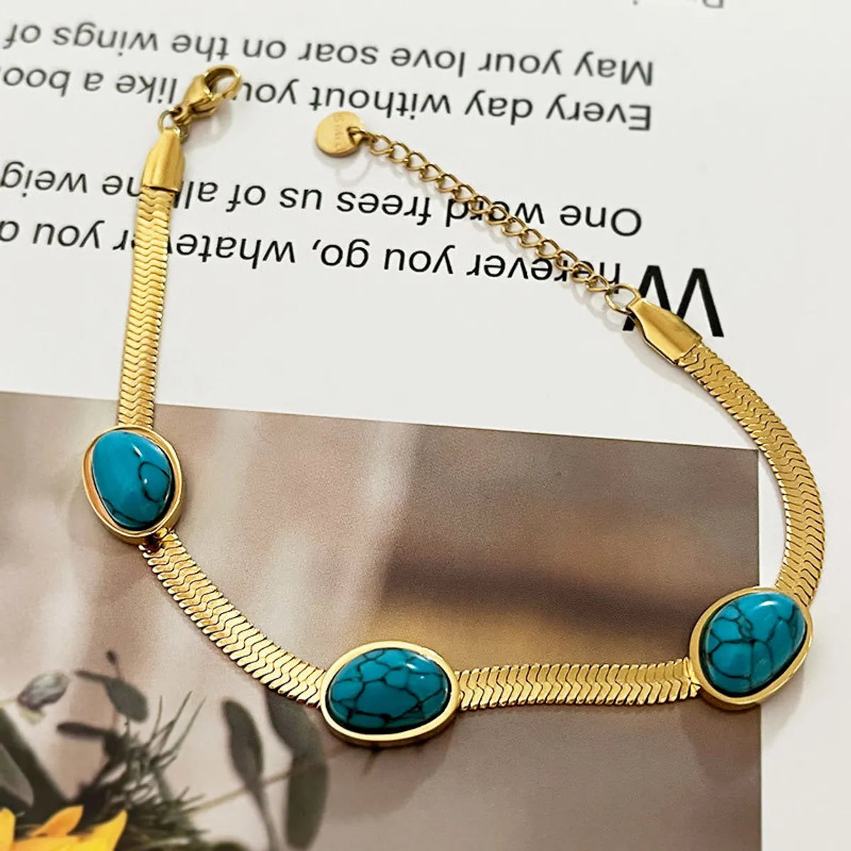 Retro Color Block Titanium Steel Plating Inlay Turquoise Bracelets