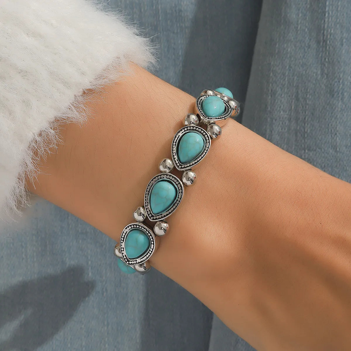 Retro Color Block Turquoise Alloy Wholesale Bangle