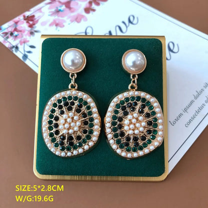 Retro Color Rhinestone Pearl Drip Glaze Gem Stitching Hit Color Earrings Jewelry Halloween Earrings