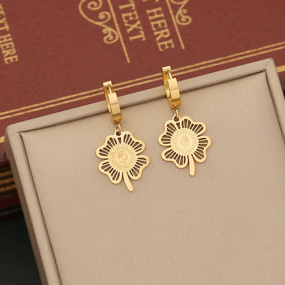 Retro Commute Eye Flower Stainless Steel Plating Hollow Out Earrings Necklace