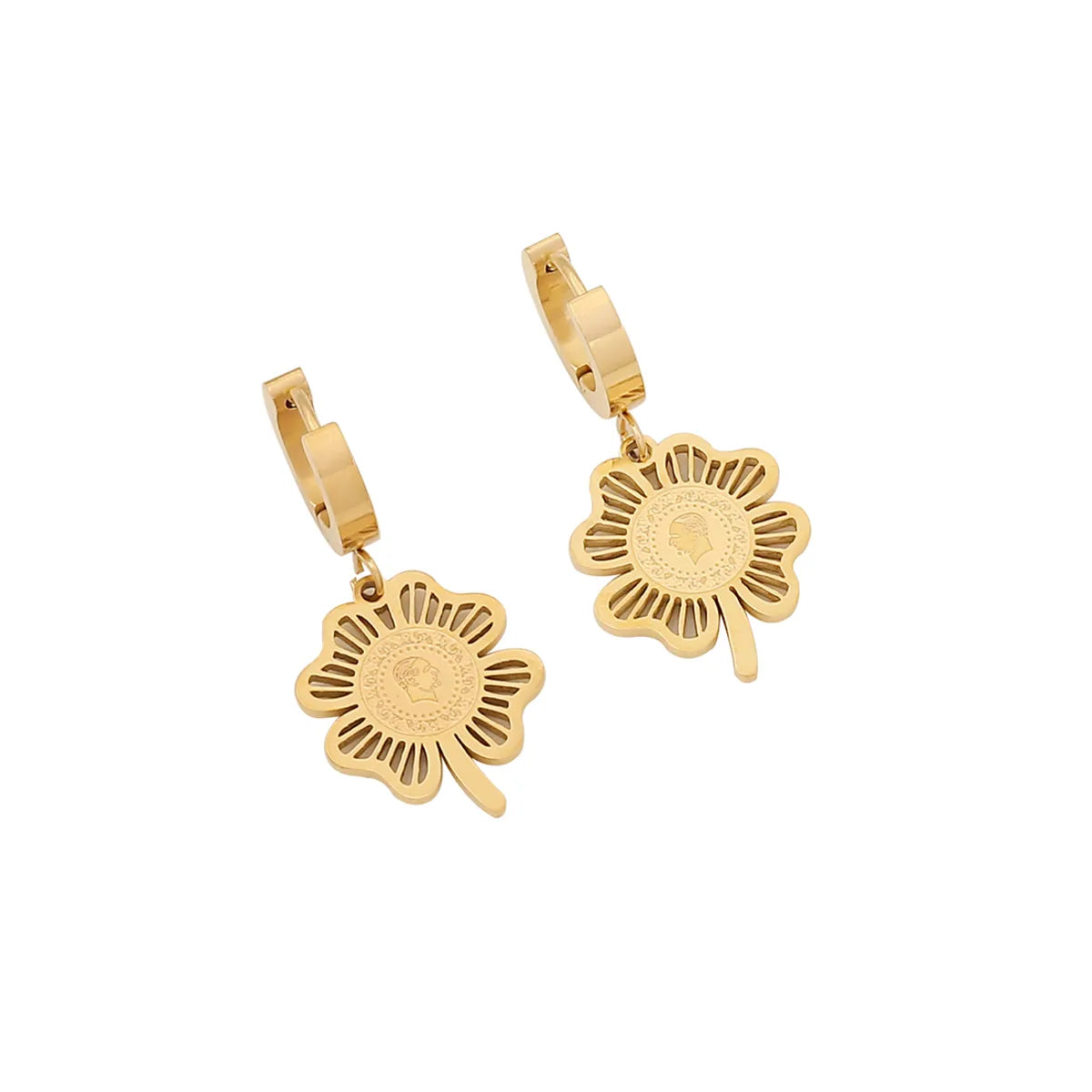 Retro Commute Eye Flower Stainless Steel Plating Hollow Out Earrings Necklace