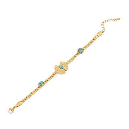 Stainless Steel 18K Gold Plated Retro Commute Plating Inlay Flower Butterfly Turquoise Bracelets