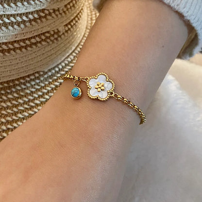 Stainless Steel 18K Gold Plated Retro Commute Plating Inlay Flower Butterfly Turquoise Bracelets