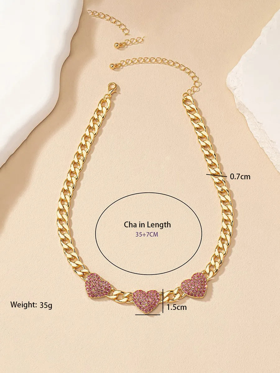 Retro Commute Heart Shape Alloy Inlay Rhinestones Women's Necklace