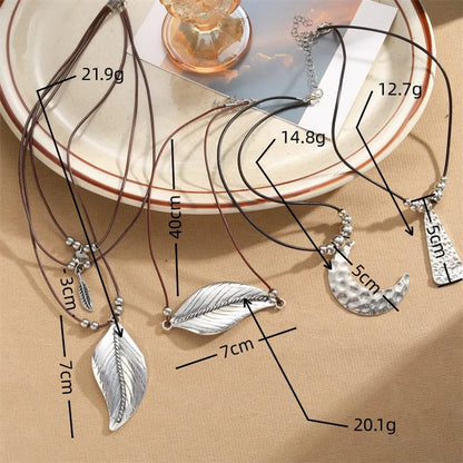 Retro Commute Leaf Moon Ccb Alloy Wax Rope Irregular Plating Unisex Layered Necklaces Pendant Necklace