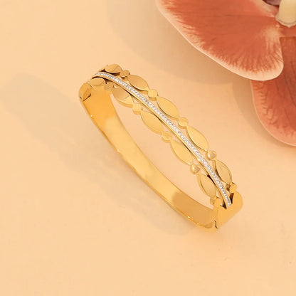 Retro Commute Life Tree Flower 304 Stainless Steel 18K Gold Plated Zircon Bangle In Bulk