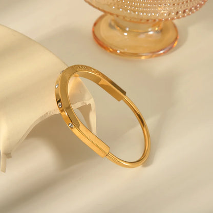 Retro Commute Oval Solid Color 304 Stainless Steel 18K Gold Plated Zircon Bangle In Bulk