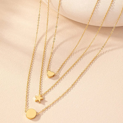 Retro Commute Pentagram Round Heart Shape Alloy Plating Gold Plated Women's Layered Necklaces