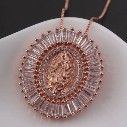 Retro Commute Portrait Copper Rose Gold Plated White Gold Plated Gold Plated Zircon Pendant Necklace In Bulk