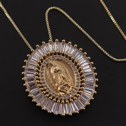 Retro Commute Portrait Copper Rose Gold Plated White Gold Plated Gold Plated Zircon Pendant Necklace In Bulk